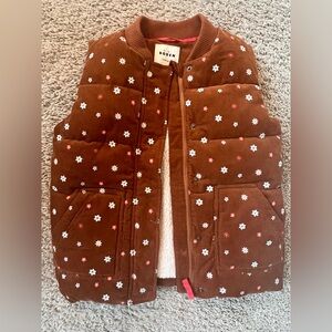 Mini Boden Brown Corduroy Vest with Floral Embroidery